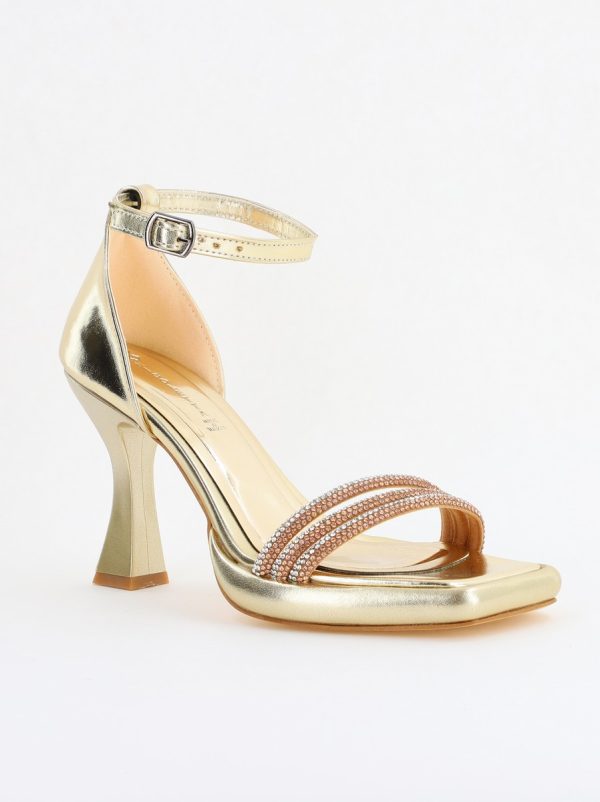 Incaltaminte Dama - Sandale elegante pentru femei cu toc subțire din piele ecologică de culoare Auriu metalic (BS013HSN2404183)