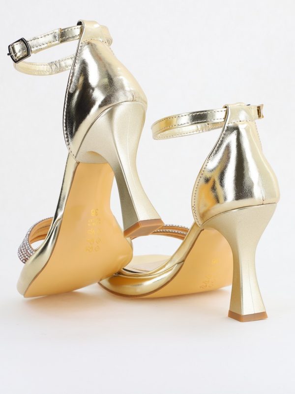 Sandale elegante pentru femei cu toc subțire din piele ecologică de culoare Auriu metalic (BS013HSN2404183) 8
