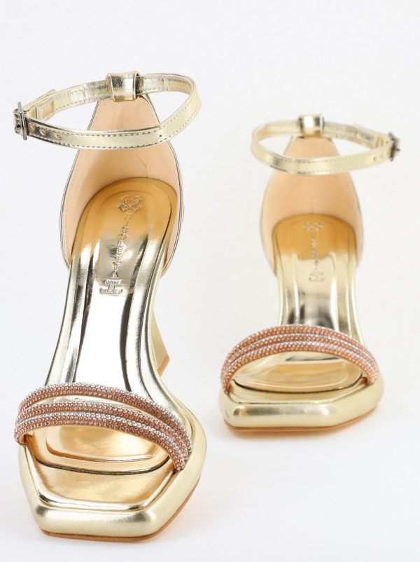 Sandale elegante pentru femei cu toc subțire din piele ecologică de culoare Auriu metalic (BS013HSN2404183) 10