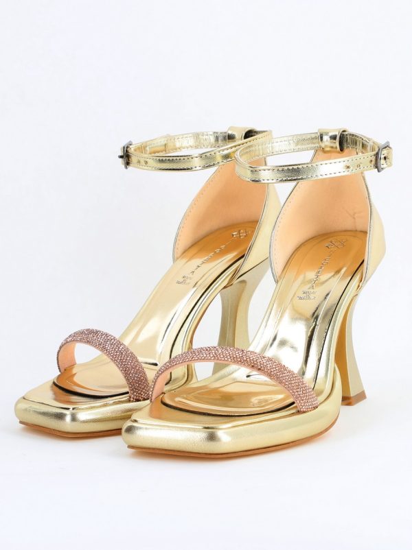Sandale elegante pentru femei cu toc subțire din piele ecologică de culoare Auriu metalic (BS014HSN2404184) 6