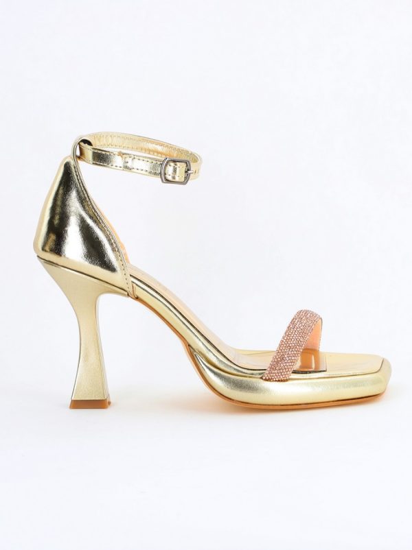 Sandale elegante pentru femei cu toc subțire din piele ecologică de culoare Auriu metalic (BS014HSN2404184) 8