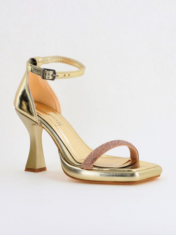 Incaltaminte Dama - Sandale elegante pentru femei cu toc subțire din piele ecologică de culoare Auriu metalic (BS014HSN2404184)