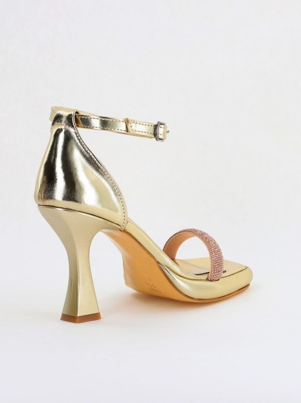 Sandale elegante pentru femei cu toc subțire din piele ecologică de culoare Auriu metalic (BS014HSN2404184) 12