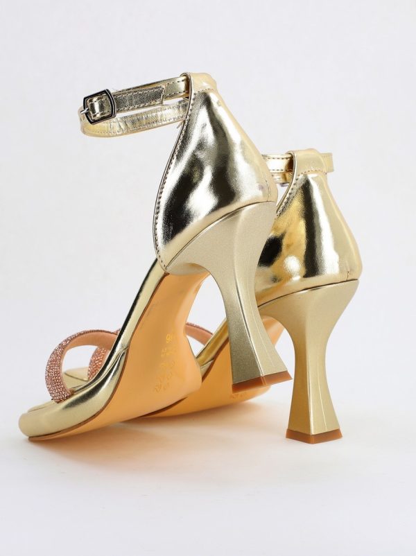 Sandale elegante pentru femei cu toc subțire din piele ecologică de culoare Auriu metalic (BS014HSN2404184) 6