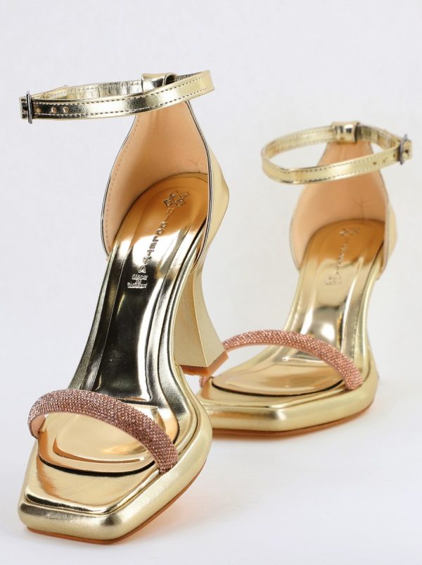 Sandale elegante pentru femei cu toc subțire din piele ecologică de culoare Auriu metalic (BS014HSN2404184) 7