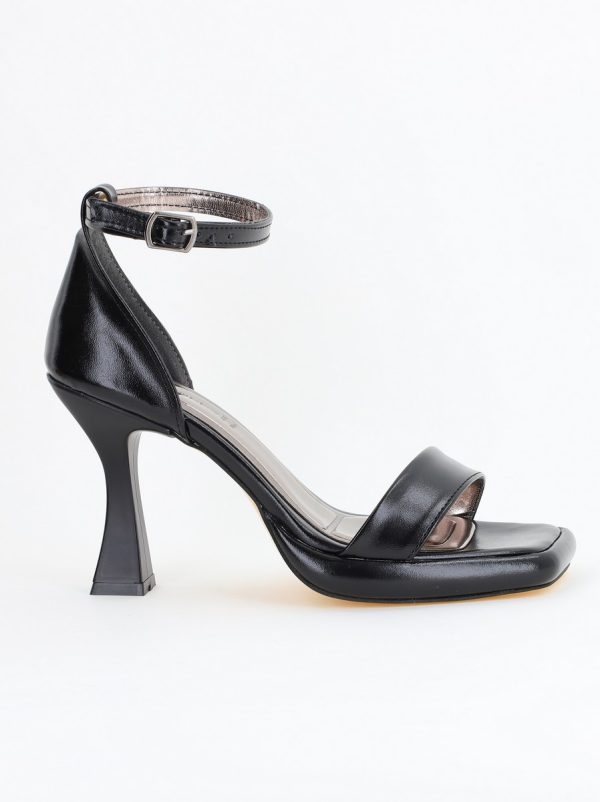 Sandale elegante pentru femei cu toc subțire din piele ecologică de culoare negru (BS001HSN2404179) 6