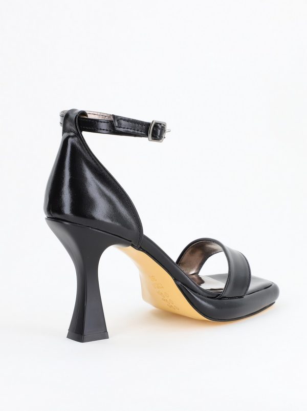 Sandale elegante pentru femei cu toc subțire din piele ecologică de culoare negru (BS001HSN2404179) 12