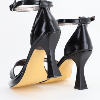 Sandale elegante pentru femei cu toc subțire din piele ecologică de culoare negru (BS001HSN2404179)