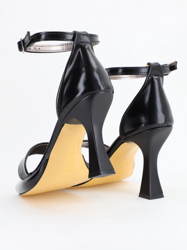 Sandale elegante pentru femei cu toc subțire din piele ecologică de culoare negru (BS001HSN2404179) 5