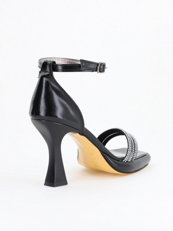 Sandale elegante pentru femei cu toc subțire din piele ecologică de culoare negru (BS013HSN2404180) 10