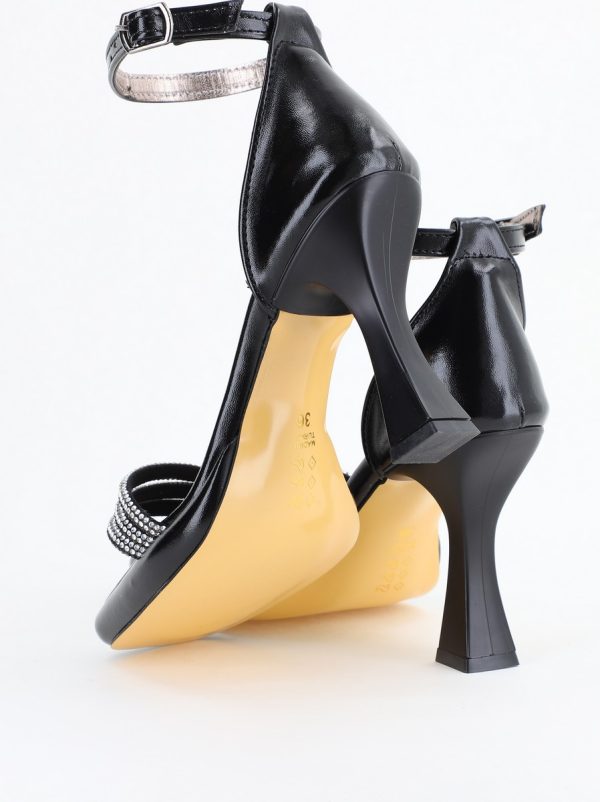 Sandale elegante pentru femei cu toc subțire din piele ecologică de culoare negru (BS013HSN2404180) 6