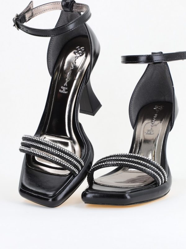 Sandale elegante pentru femei cu toc subțire din piele ecologică de culoare negru (BS013HSN2404180) 7