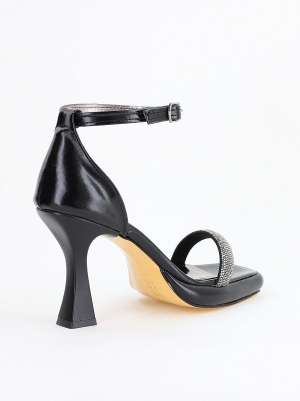 Sandale elegante pentru femei cu toc subțire din piele ecologică de culoare negru (BS014HSN2404187) 13