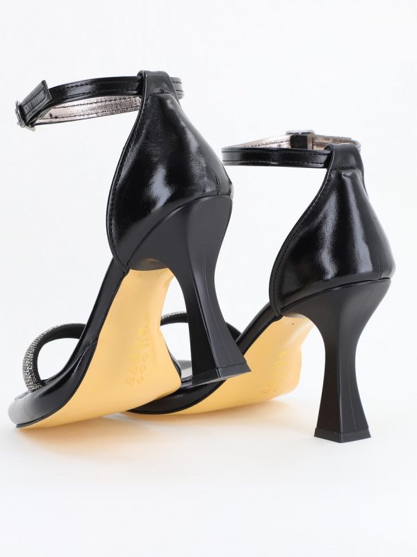 Sandale elegante pentru femei cu toc subțire din piele ecologică de culoare negru (BS014HSN2404187) 8