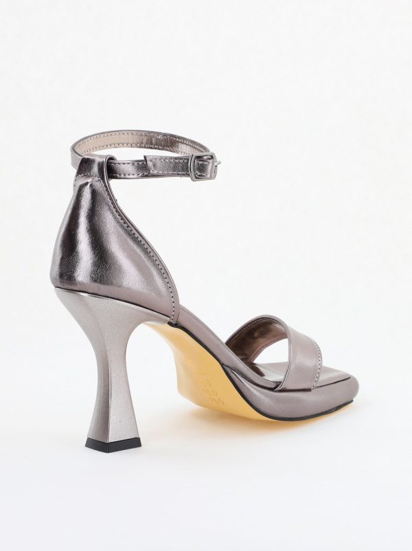Sandale elegante pentru femei cu toc subțire din piele ecologică de culoare platină (BS001HSN2404176) 12
