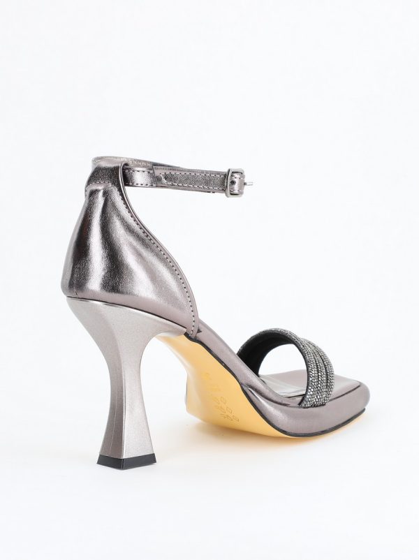 Sandale elegante pentru femei cu toc subțire din piele ecologică de culoare Platina metalic (BS013HSN2404182) 10