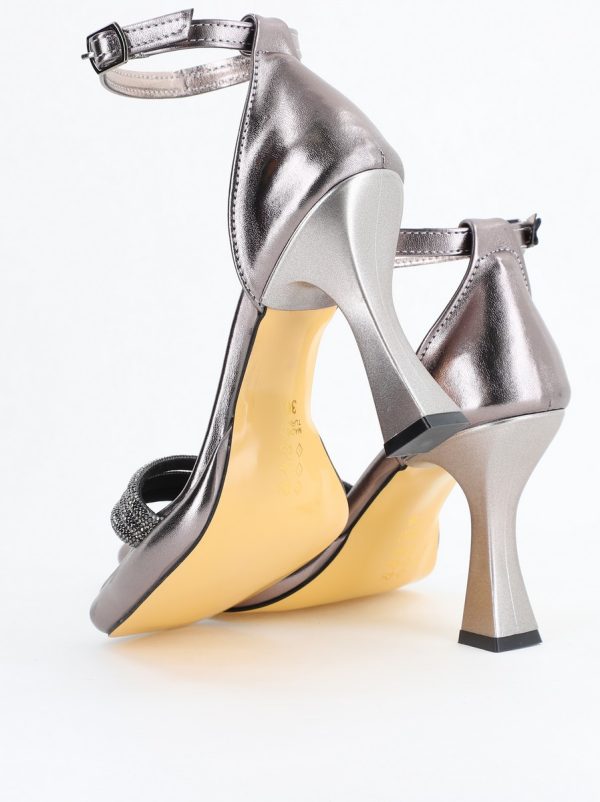 Sandale elegante pentru femei cu toc subțire din piele ecologică de culoare Platina metalic (BS013HSN2404182) 6