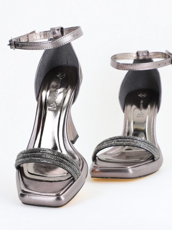 Sandale elegante pentru femei cu toc subțire din piele ecologică de culoare Platina metalic (BS013HSN2404182) 7