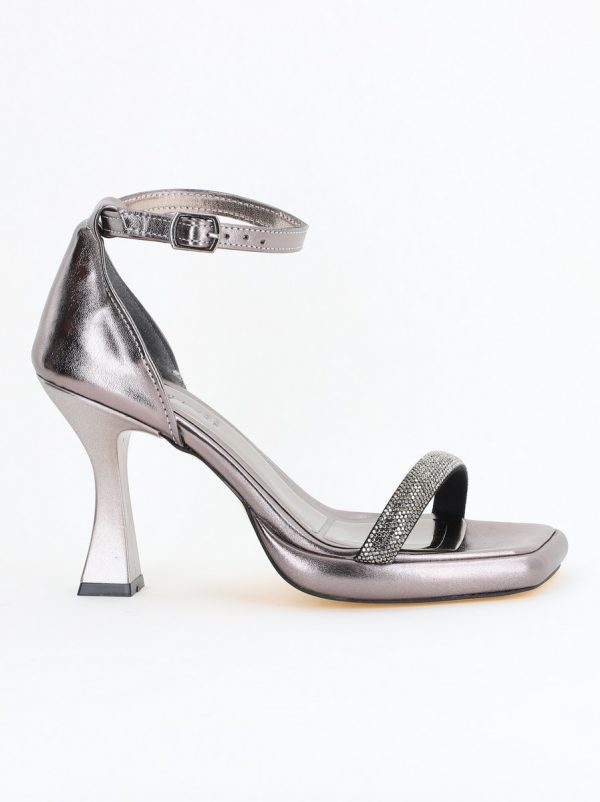 Sandale elegante pentru femei cu toc subțire din piele ecologică de culoare Platina metalic (BS014HSN2404185) 8