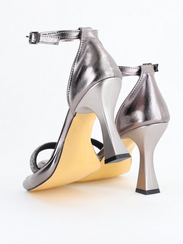 Sandale elegante pentru femei cu toc subțire din piele ecologică de culoare Platina metalic (BS014HSN2404185) 6