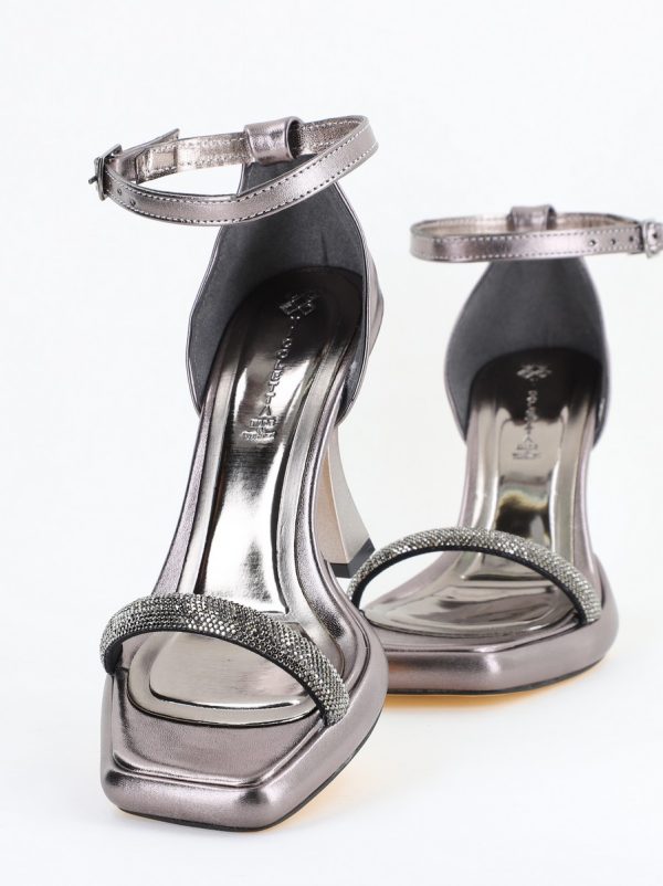 Sandale elegante pentru femei cu toc subțire din piele ecologică de culoare Platina metalic (BS014HSN2404185) 10