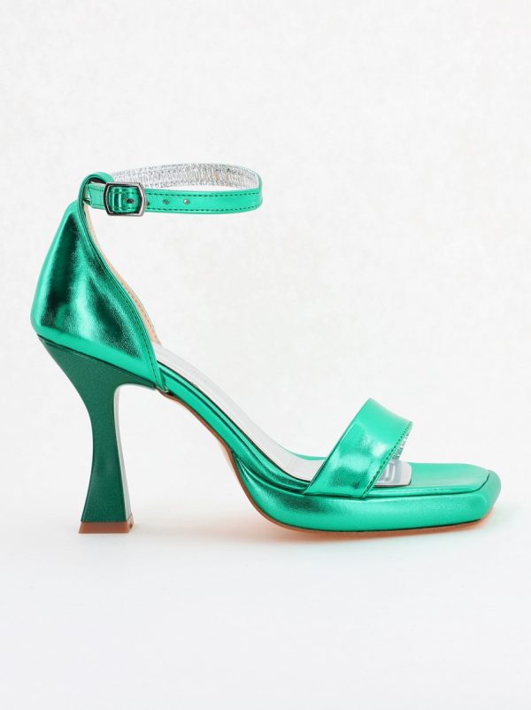Sandale elegante pentru femei cu toc subțire din piele ecologică de culoare verde (BS001HSN2404175) 6