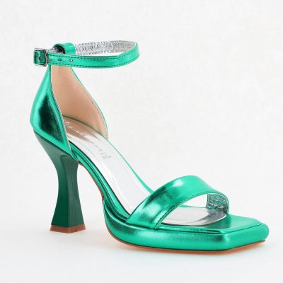 Sandale elegante pentru femei cu toc subțire din piele ecologică de culoare verde (BS001HSN2404175)