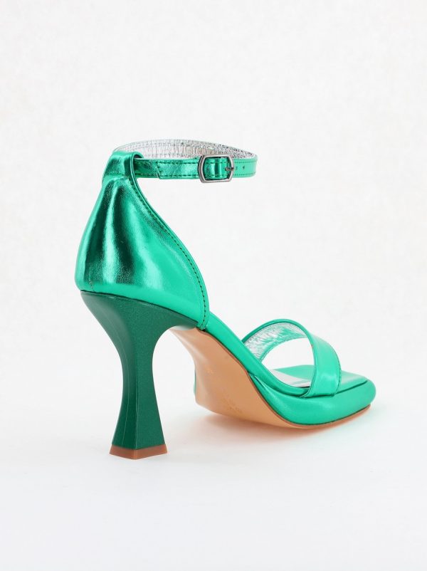Sandale elegante pentru femei cu toc subțire din piele ecologică de culoare verde (BS001HSN2404175) 12