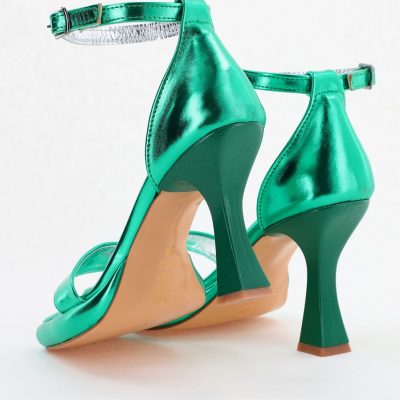 Sandale elegante pentru femei cu toc subțire din piele ecologică de culoare verde (BS001HSN2404175)