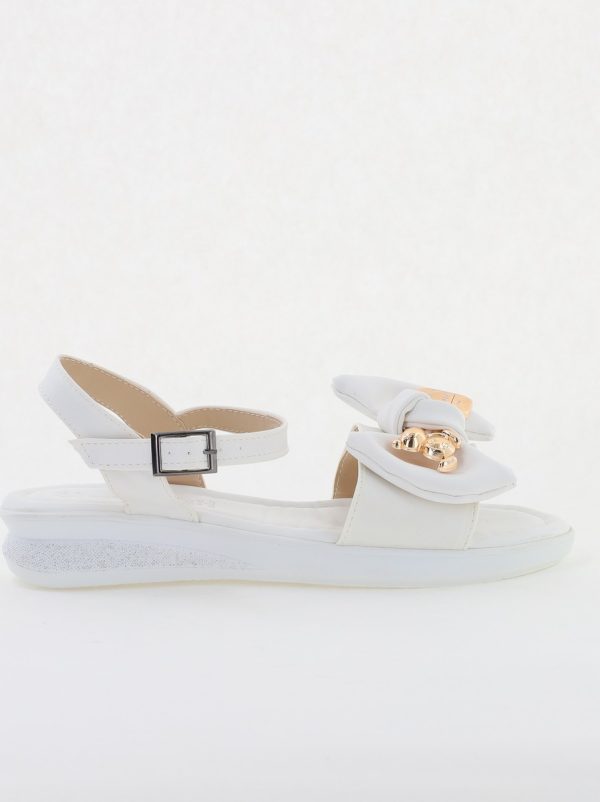 Sandale pentru femei cu fundiță din piele ecologică, culoarea alb (BS410SN2404192) 8