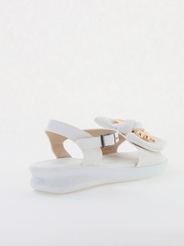 Sandale pentru femei cu fundiță din piele ecologică, culoarea alb (BS410SN2404192) 12