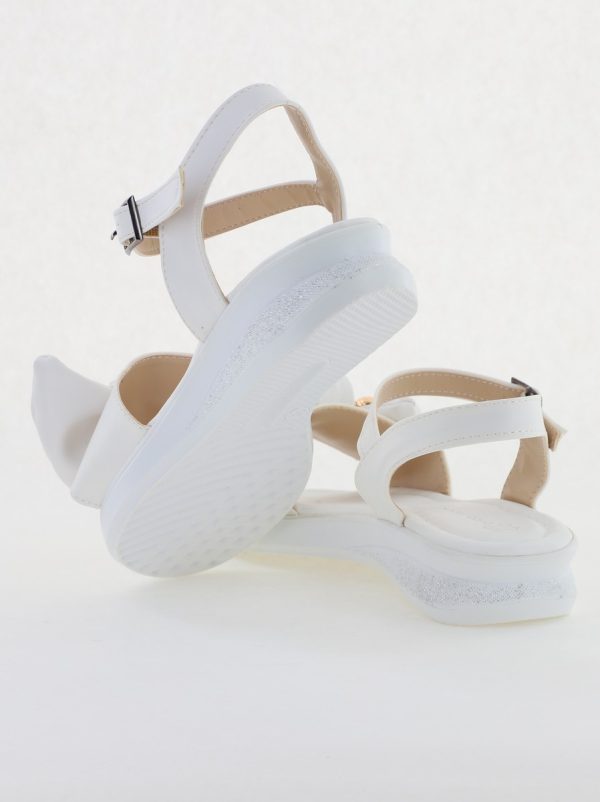 Sandale pentru femei cu fundiță din piele ecologică, culoarea alb (BS410SN2404192) 13