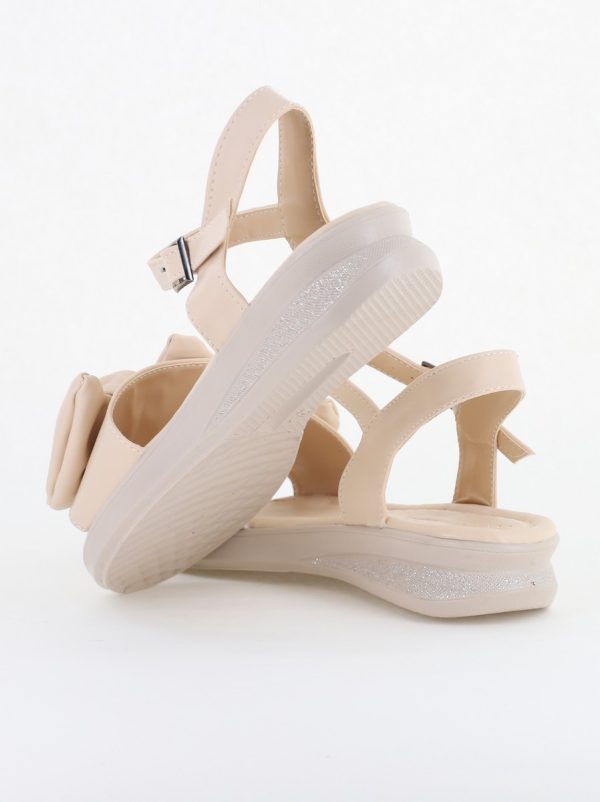 Sandale pentru femei cu fundiță din piele ecologică, culoarea bej (BS410SN2404191) 181