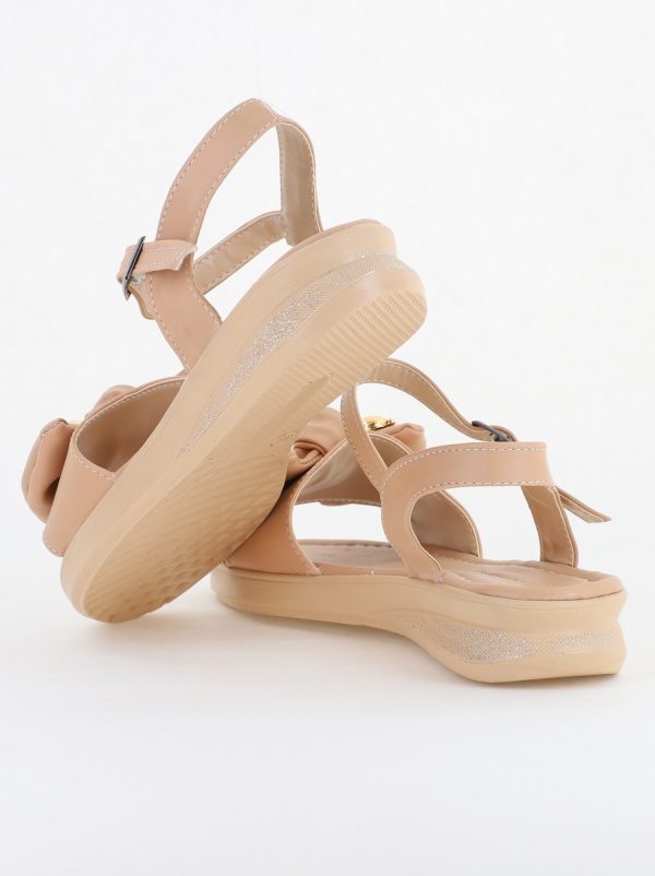 Sandale pentru femei cu fundiță din piele ecologică, culoarea bej închis (BS410SN2404193) 181