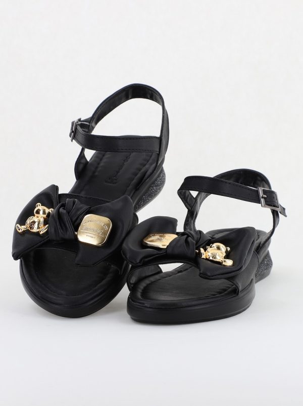 Sandale pentru femei cu fundiță din piele ecologică, culoarea negru (BS410SN2404188) 6