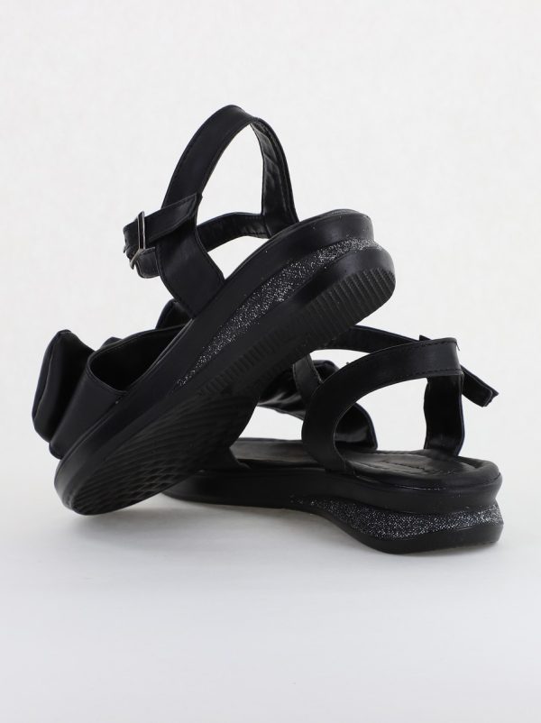 Sandale pentru femei cu fundiță din piele ecologică, culoarea negru (BS410SN2404188) 13
