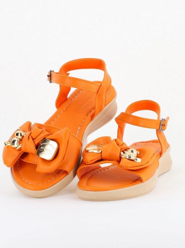 Sandale pentru femei cu fundiță din piele ecologică, culoarea portocaliu (BS410SN2404190) 6