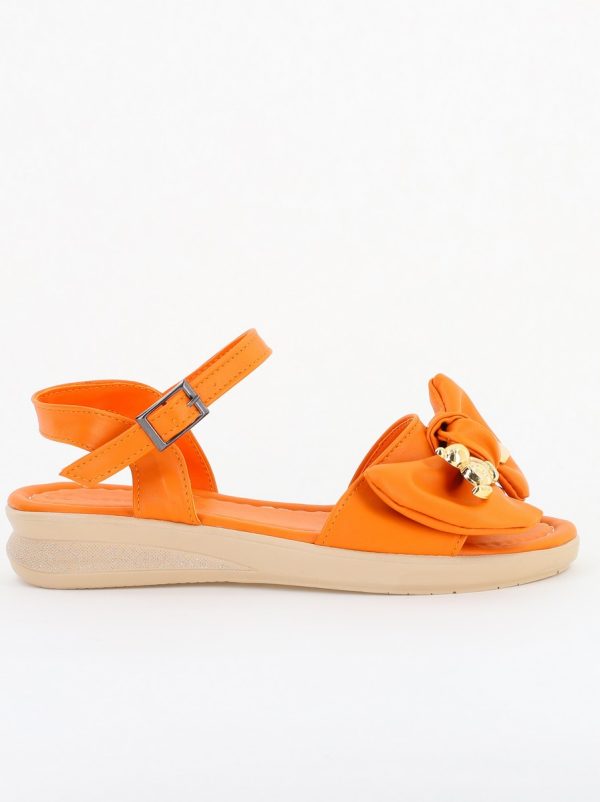 Sandale pentru femei cu fundiță din piele ecologică, culoarea portocaliu (BS410SN2404190) 8