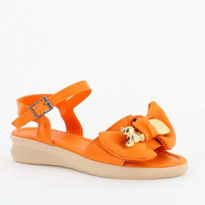 Sandale pentru femei cu fundiță din piele ecologică, culoarea portocaliu (BS410SN2404190)