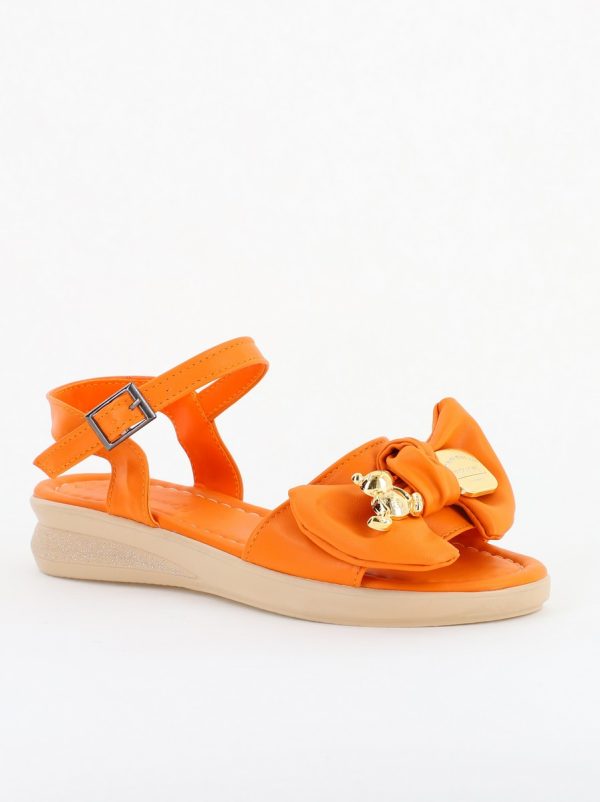 Incaltaminte Dama - Sandale pentru femei cu fundiță din piele ecologică, culoarea portocaliu (BS410SN2404190)