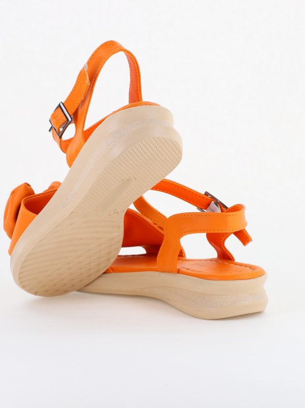 Sandale pentru femei cu fundiță din piele ecologică, culoarea portocaliu (BS410SN2404190) 13