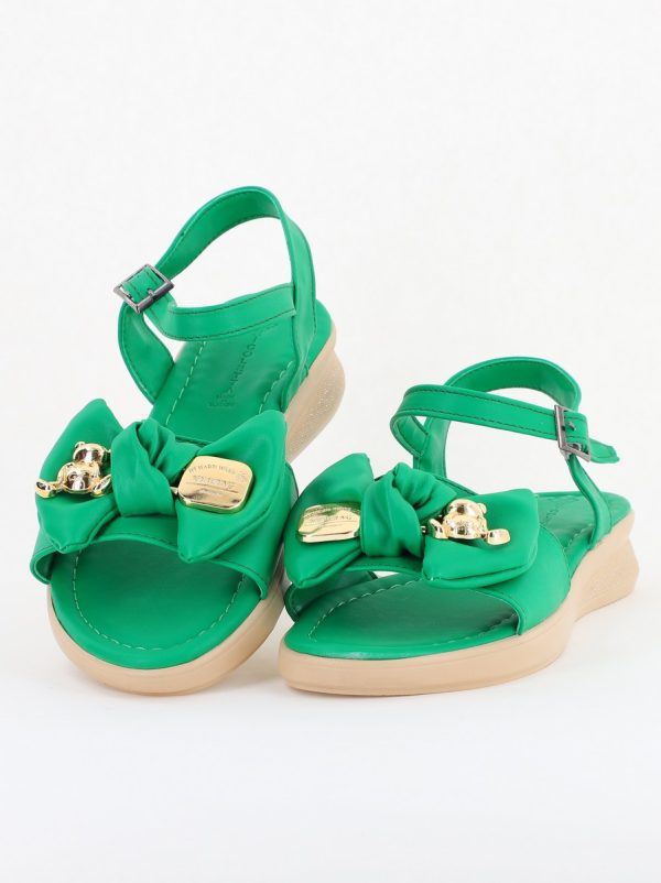 Sandale pentru femei cu fundiță din piele ecologică, culoarea verde (BS410SN2404189) 6