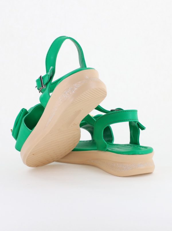 Sandale pentru femei cu fundiță din piele ecologică, culoarea verde (BS410SN2404189) 13