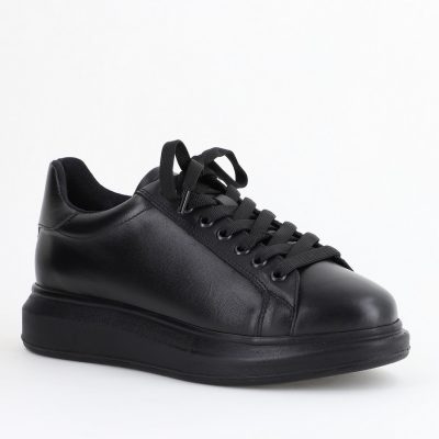 Sneakers damă din piele naturală, Negru Box Leofex BS074LE24040011
