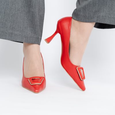 Pantofi Damă Stiletto Roșu Mat din Piele Ecologică (BS0202AY2411196)