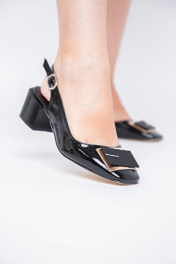 Pantofi cu Toc Eleganti Decupați cu Pietricele din Piele Ecologica culoare Negru Lucios - BS1311AY2405268 173