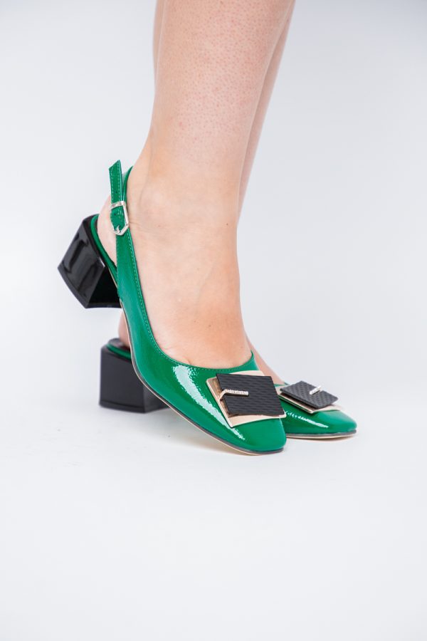 Pantofi cu Toc Eleganti Decupați cu Pietricele din Piele Ecologica culoare Verde Lucios - BS1311AY2405269 175