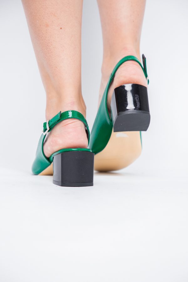 Pantofi cu Toc Eleganti Decupați cu Pietricele din Piele Ecologica culoare Verde Lucios - BS1311AY2405269 177