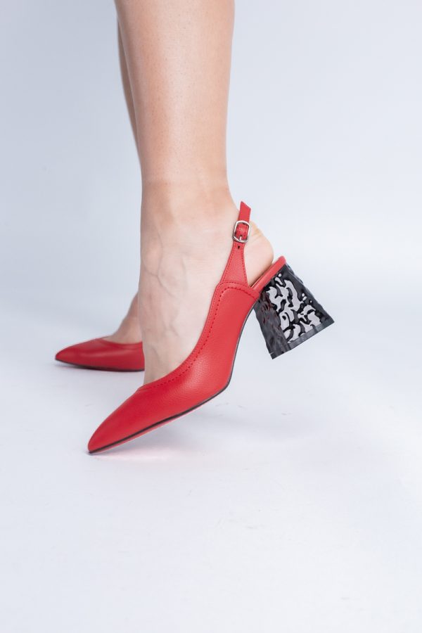 Pantofi cu Toc Eleganti Decupați din Piele Ecologica culoare Rosu - BS774AY2404258 175