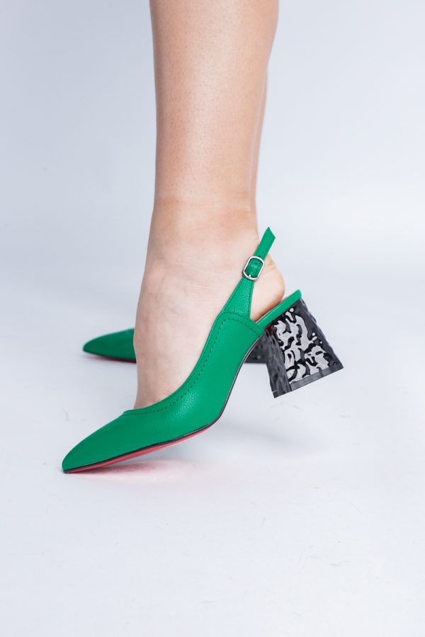 Pantofi cu Toc Eleganti Decupați din Piele Ecologica culoare Verde - BS774AY2404261 175